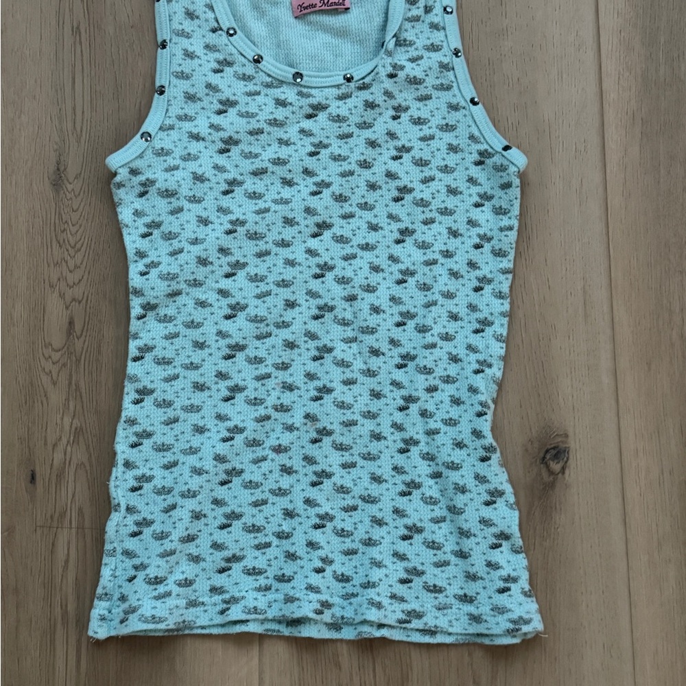 Blue Tank Top with Black crown Pattern